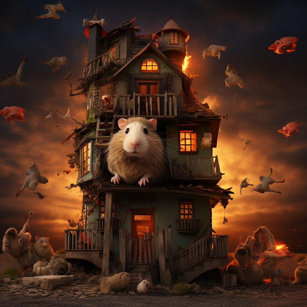 Cartoon zombie guinea pig in haunted house