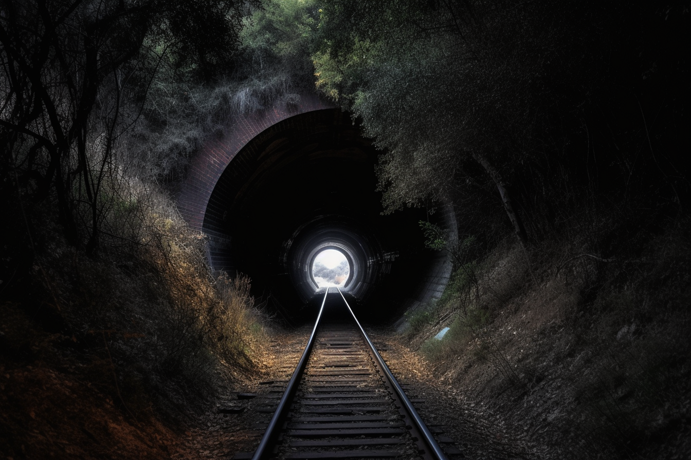 Spooky haunted tunnel at night