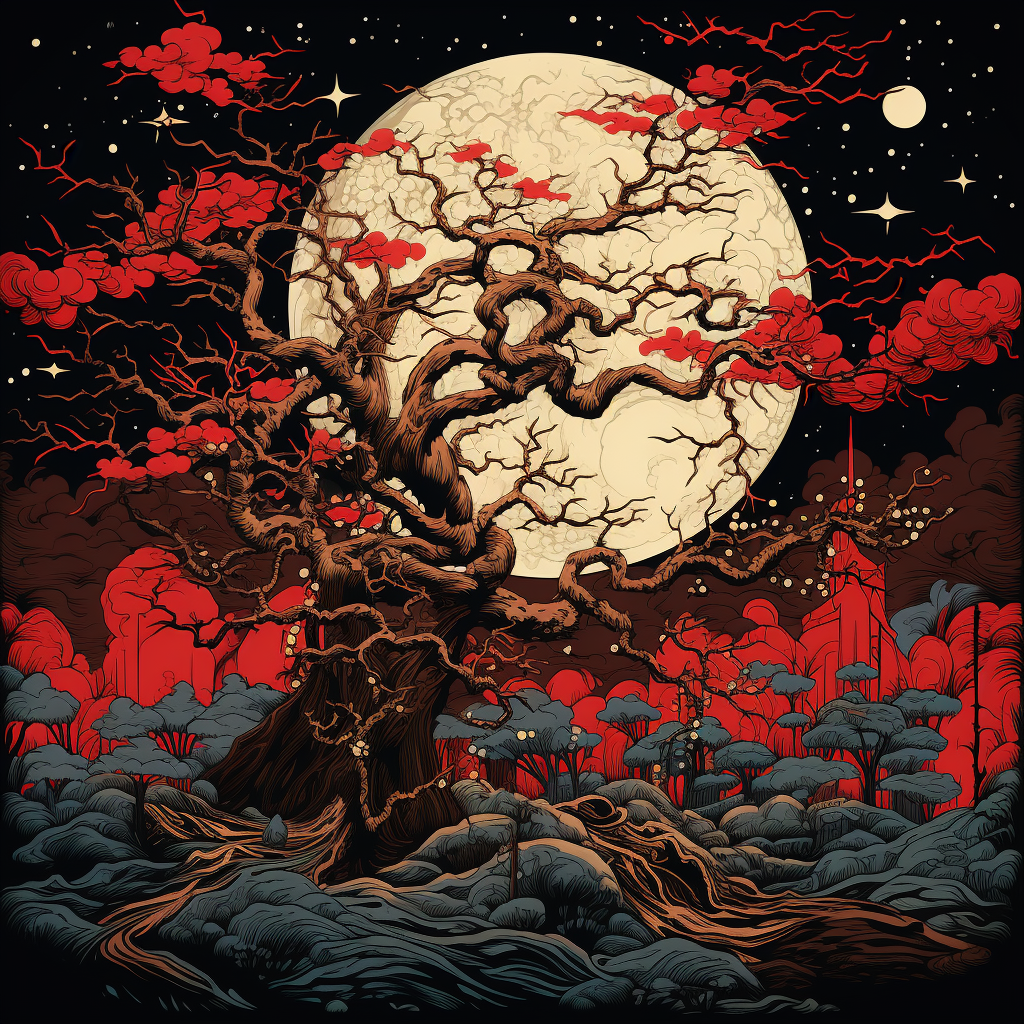 Haunted tree in Ukiyo style