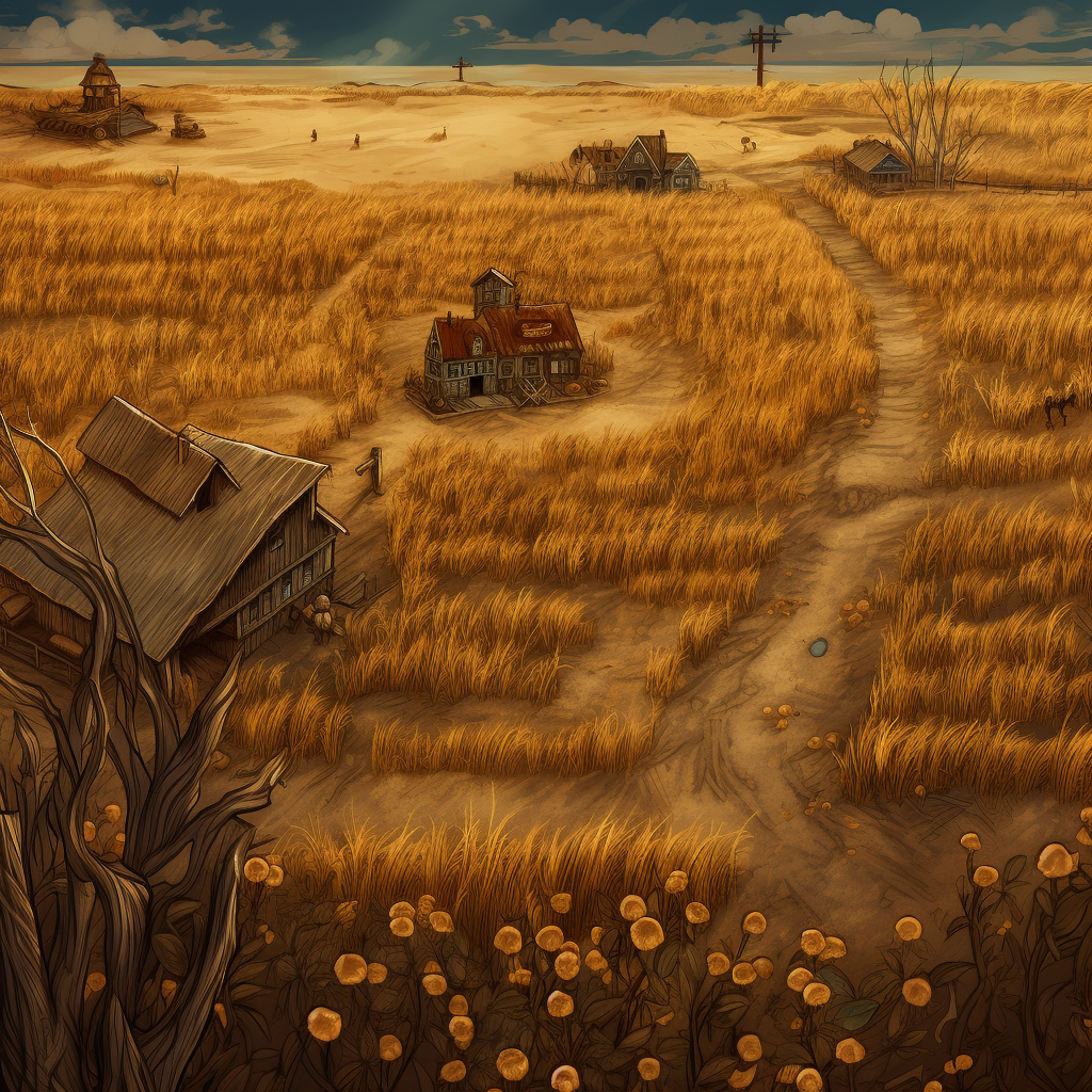 Haunted wheat field scarecrow farmshack deadlands