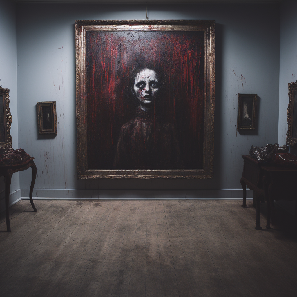 Scary portrait in haunted gallery