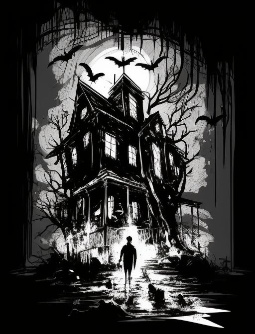 Sketch of Haunted House at Night