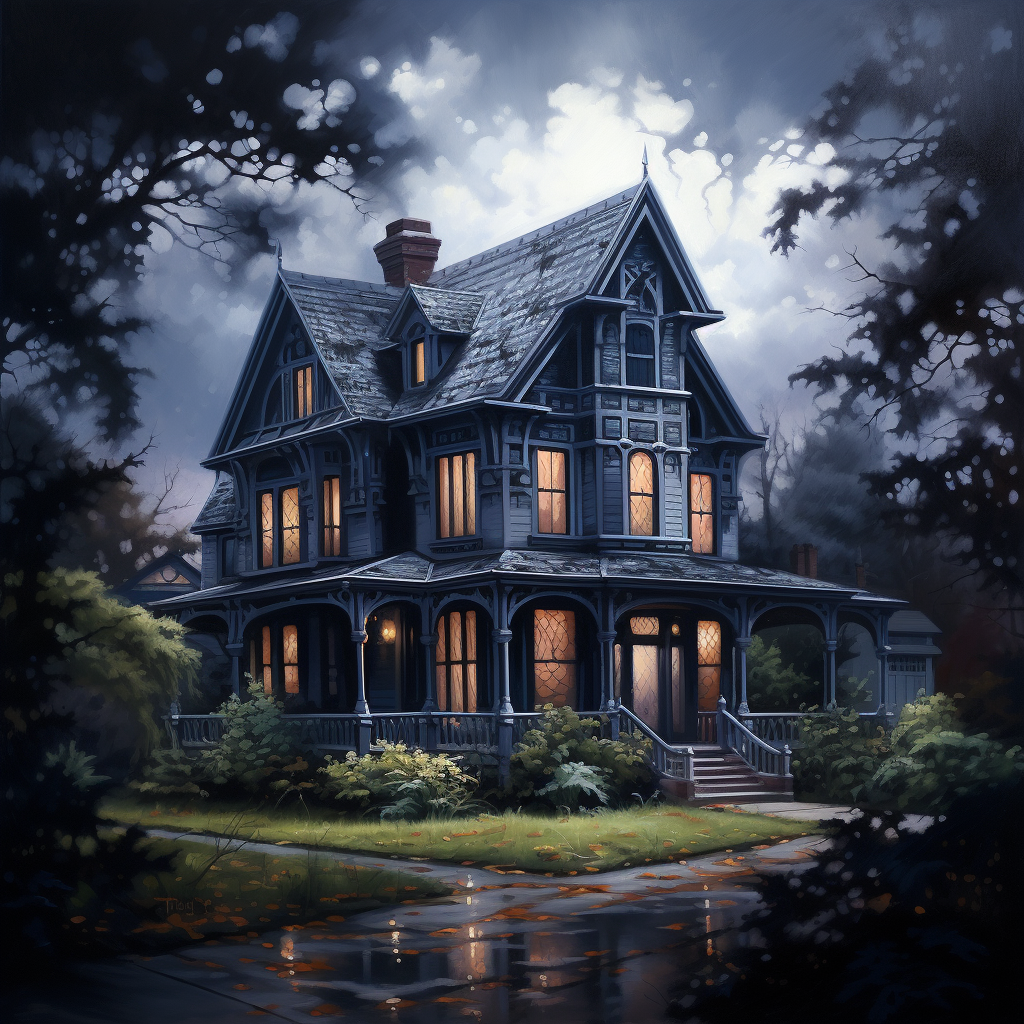 Spooky haunted painting in dark Victorian home