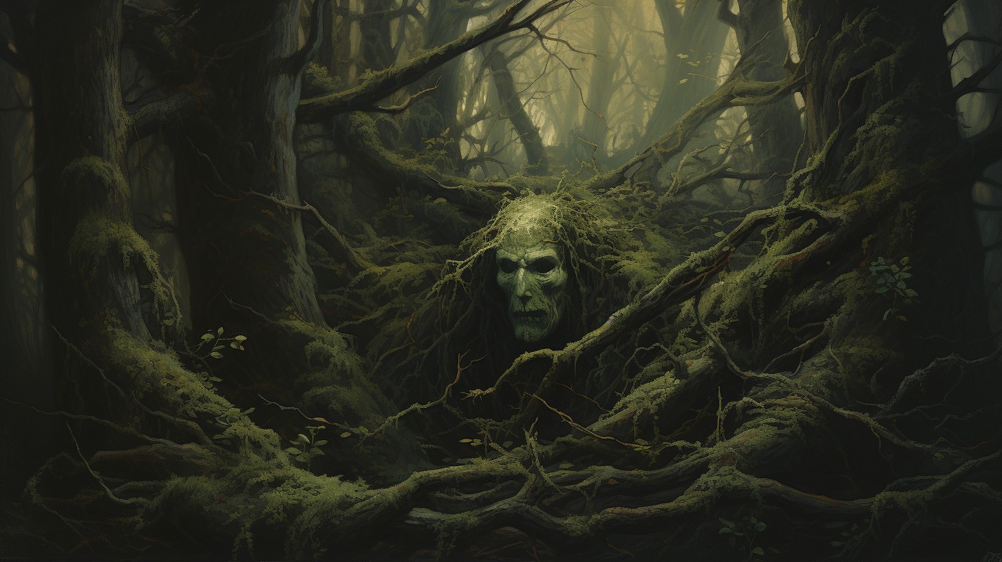 Green Man emerging from haunting forest