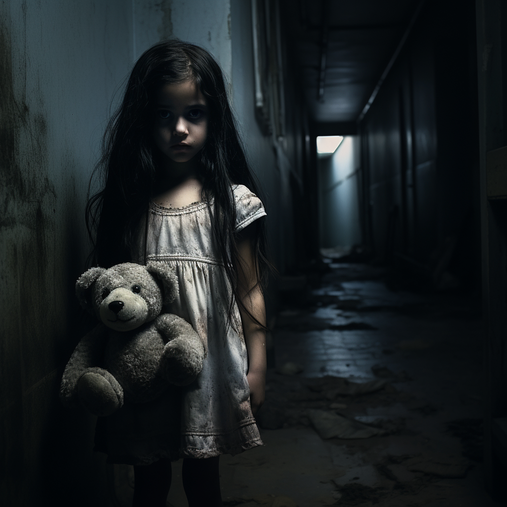 Photorealistic picture of a haunting small girl