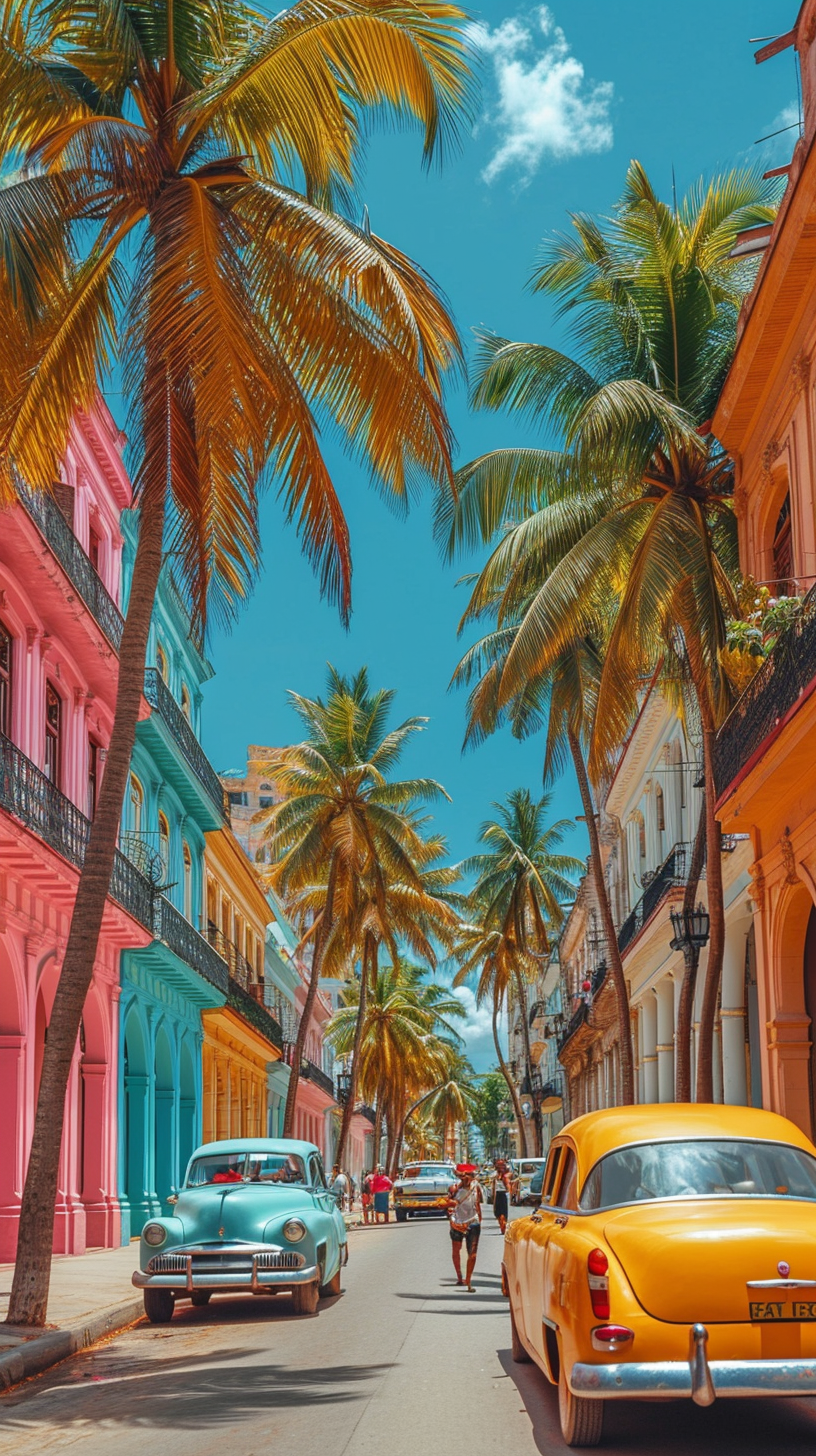 Havana Cuba palm trees colorful buildings