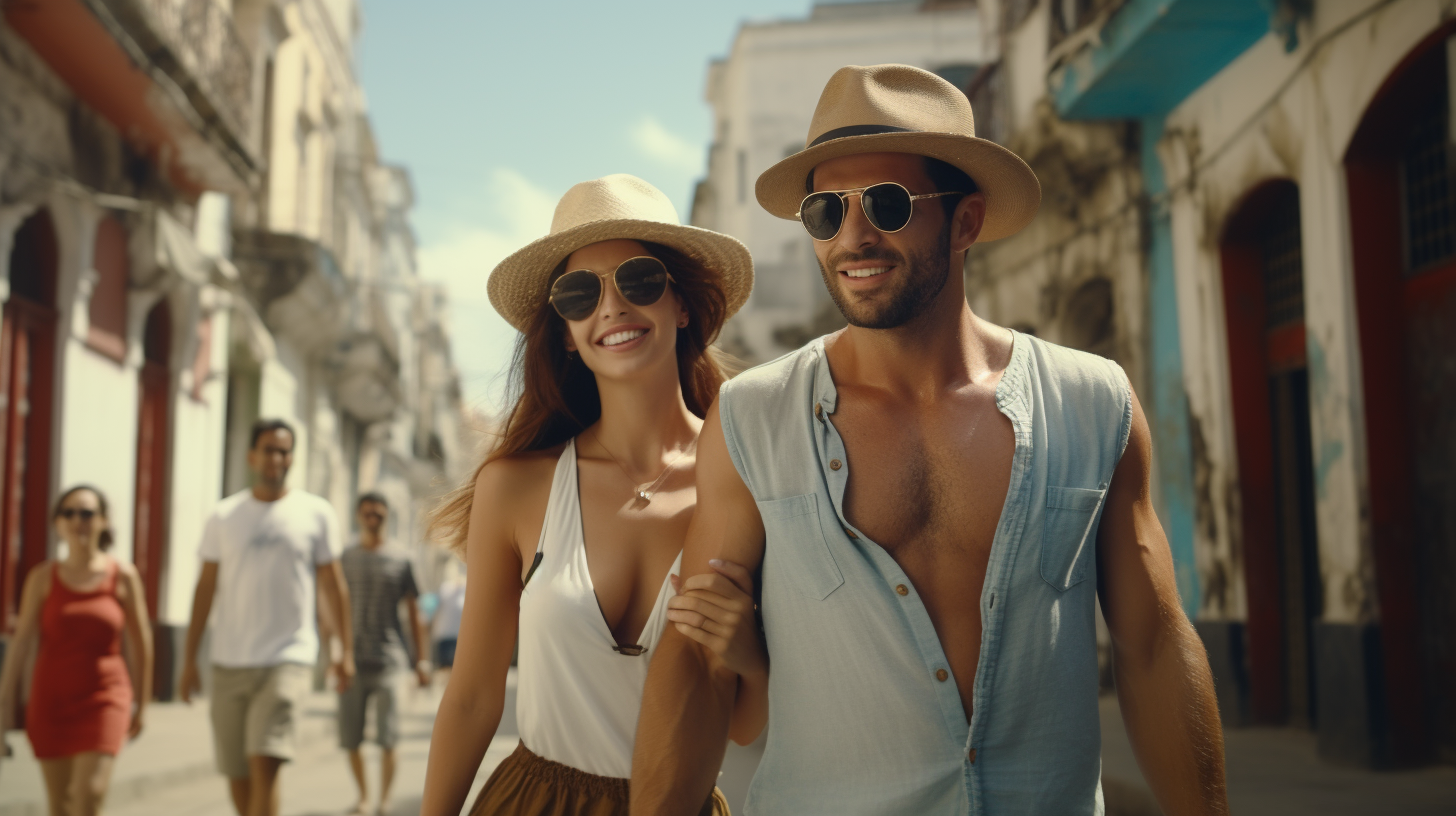 Attractive couple walking in Havana