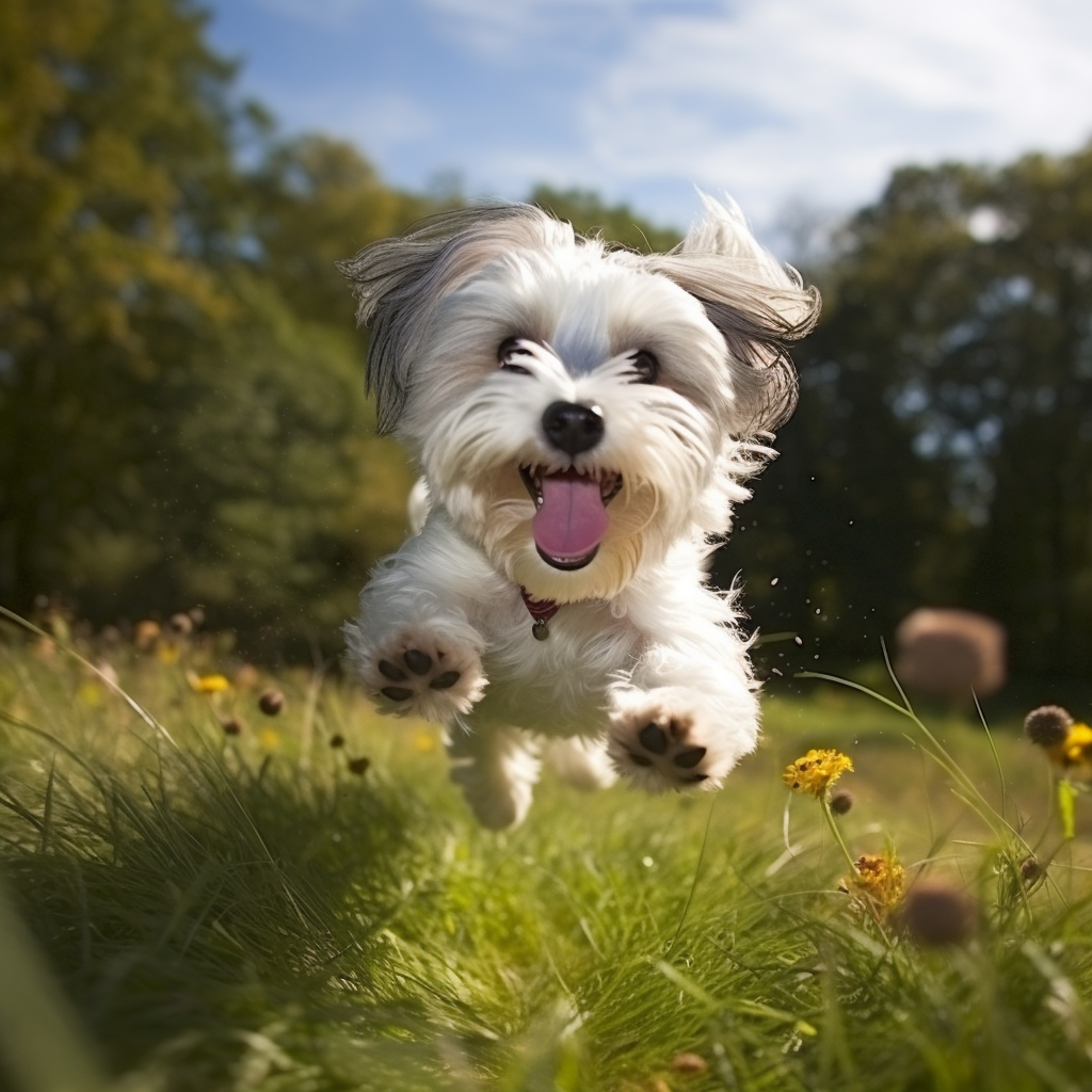 Playful Havanese dog enjoying grassy playtime