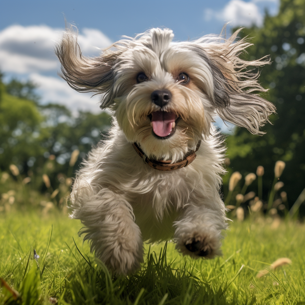 Cute Havanese dog playing in grass