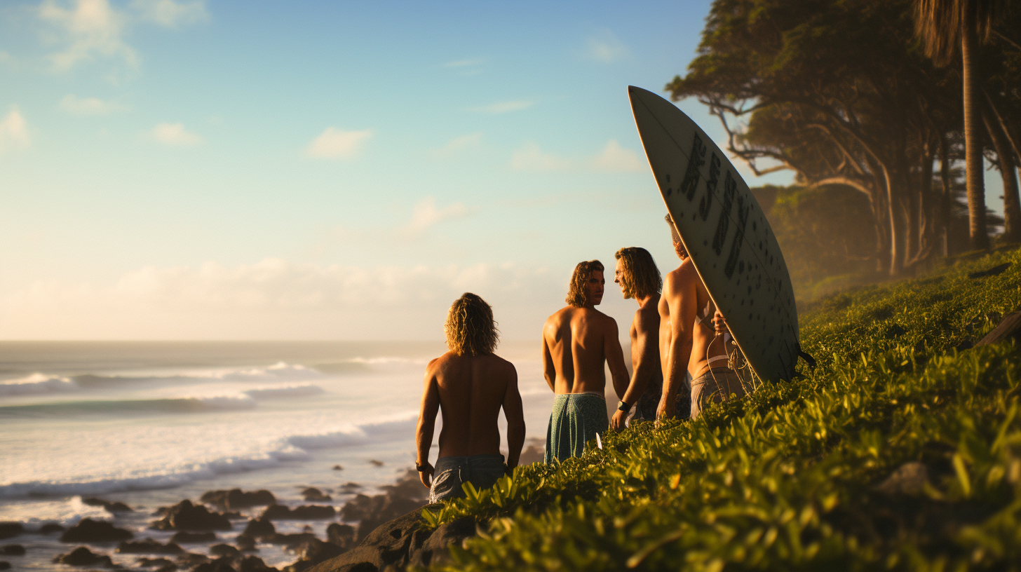 Surfer dudes and gals checking waves