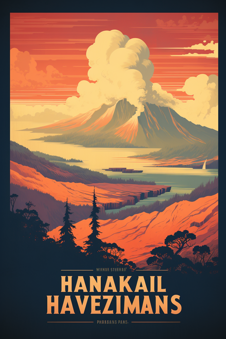 Hawaii Volcanoes National Park Vintage Travel Poster