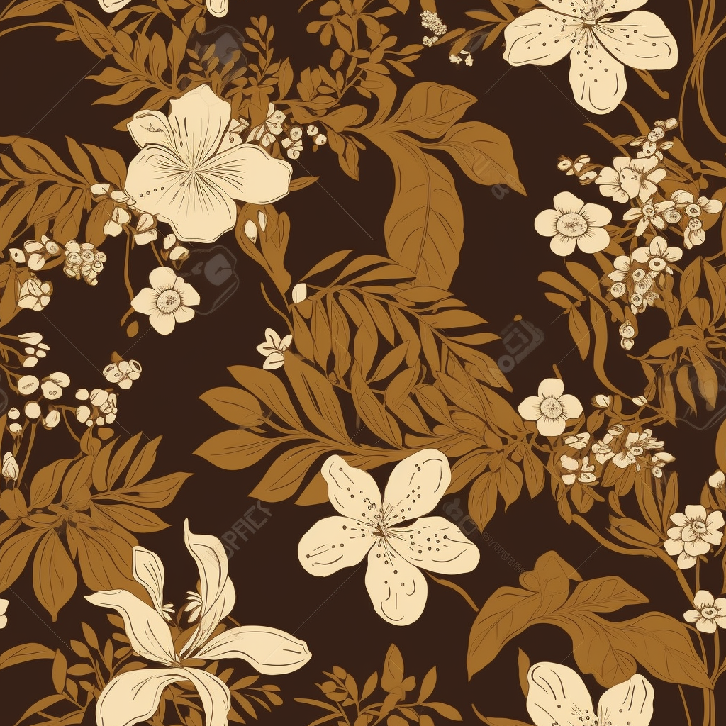 Beautiful hawaiian flowers brown gold pattern