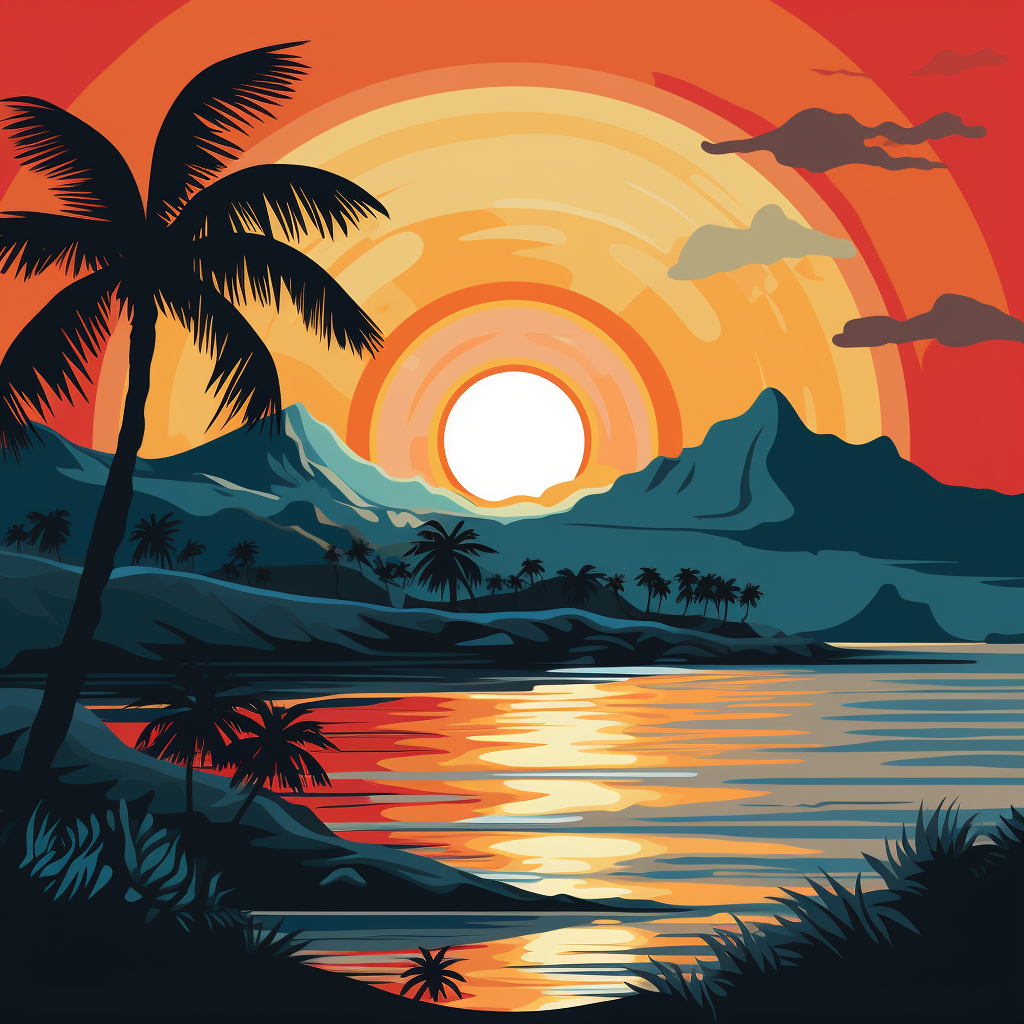 Hawaiian sunset tribal art design