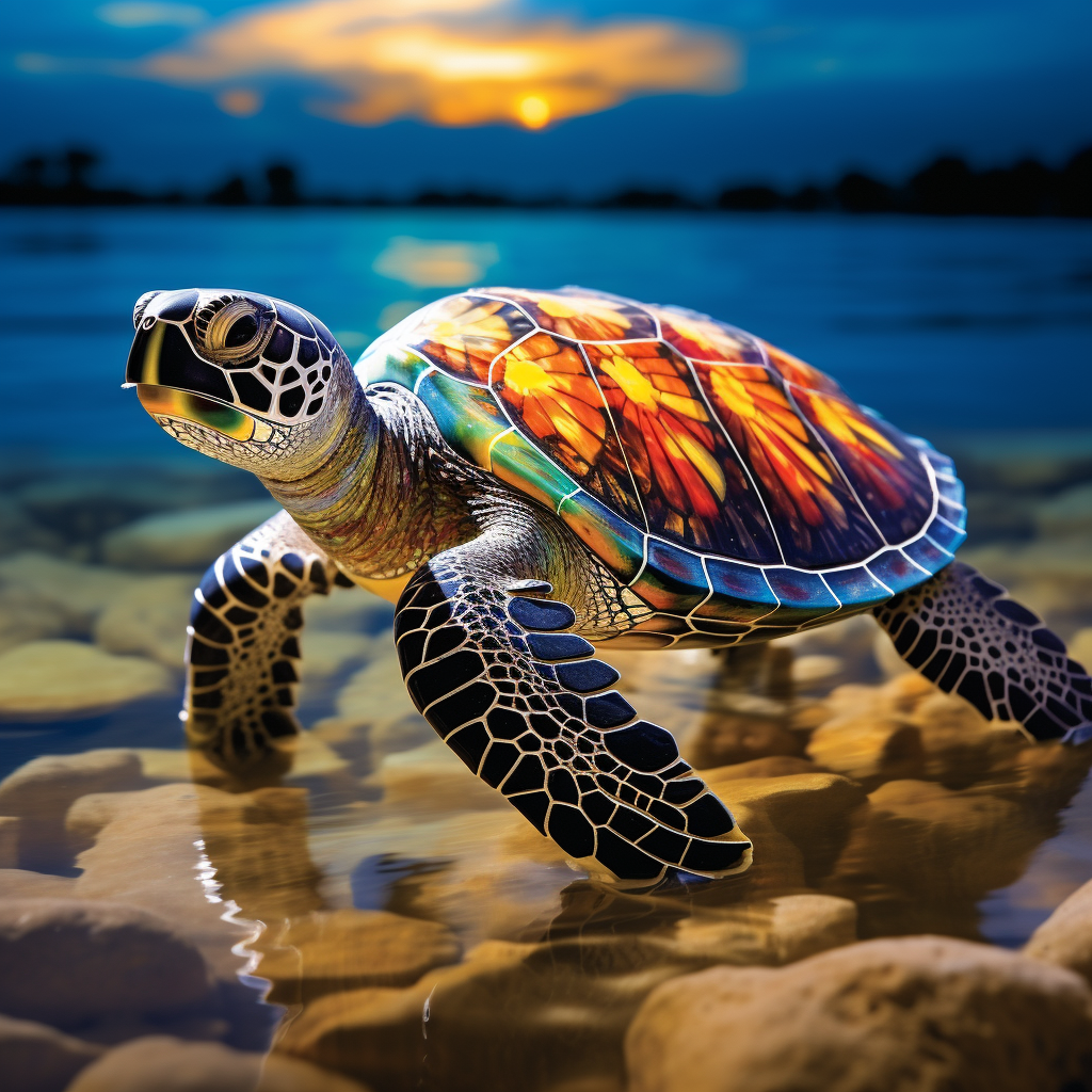 Hawksbill Sea Turtle Gracefully Gliding