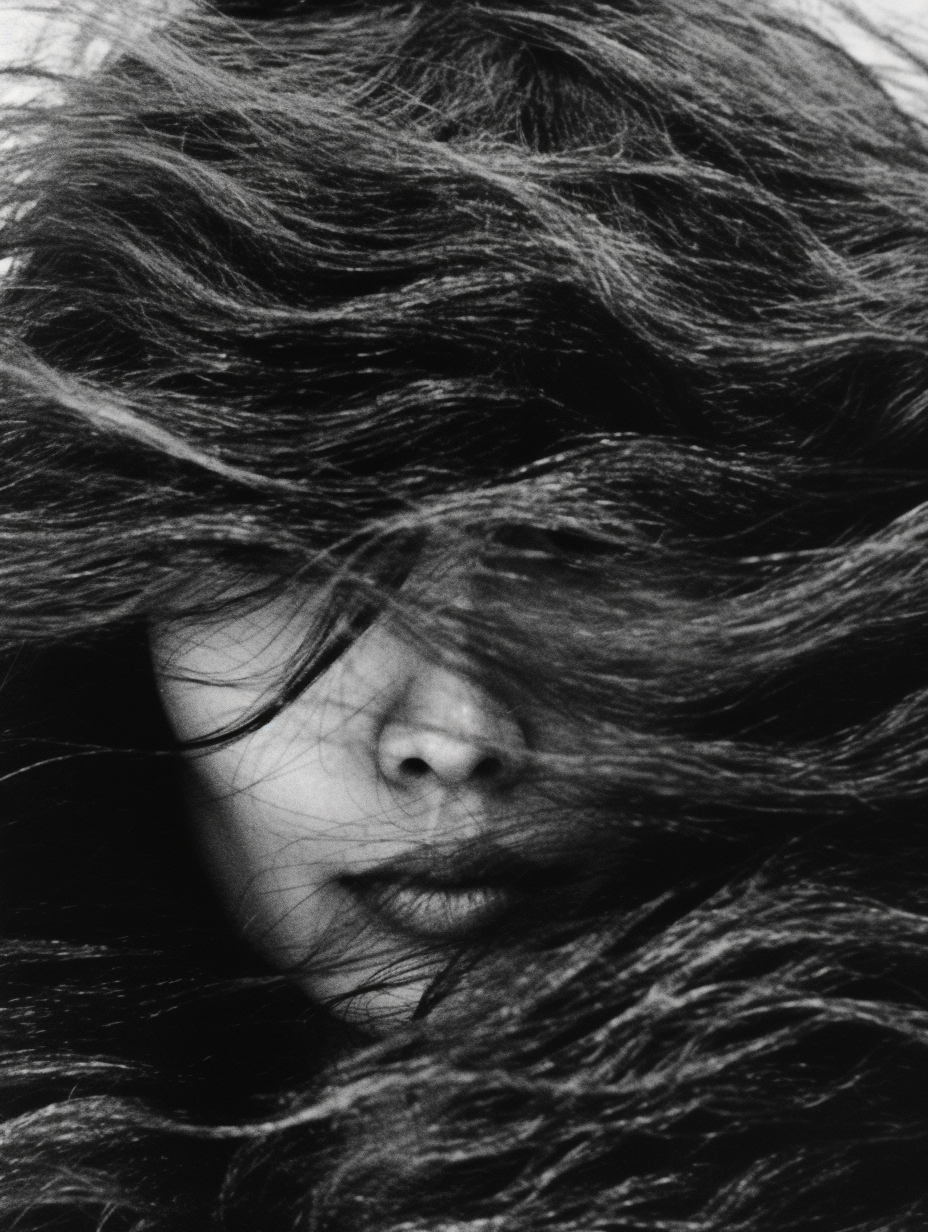 Lucien Clergue-inspired monochrome portrait with textured play