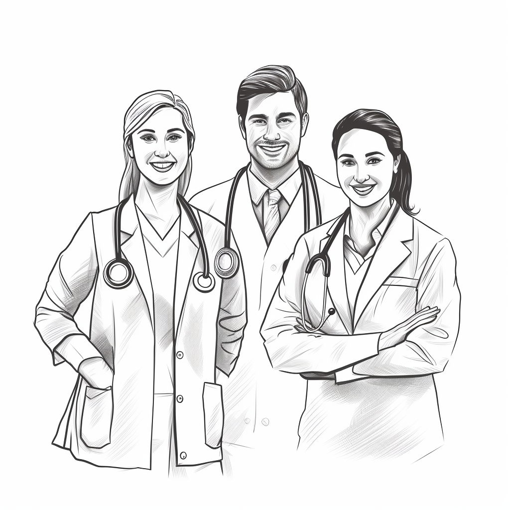 Healthcare professionals line drawing