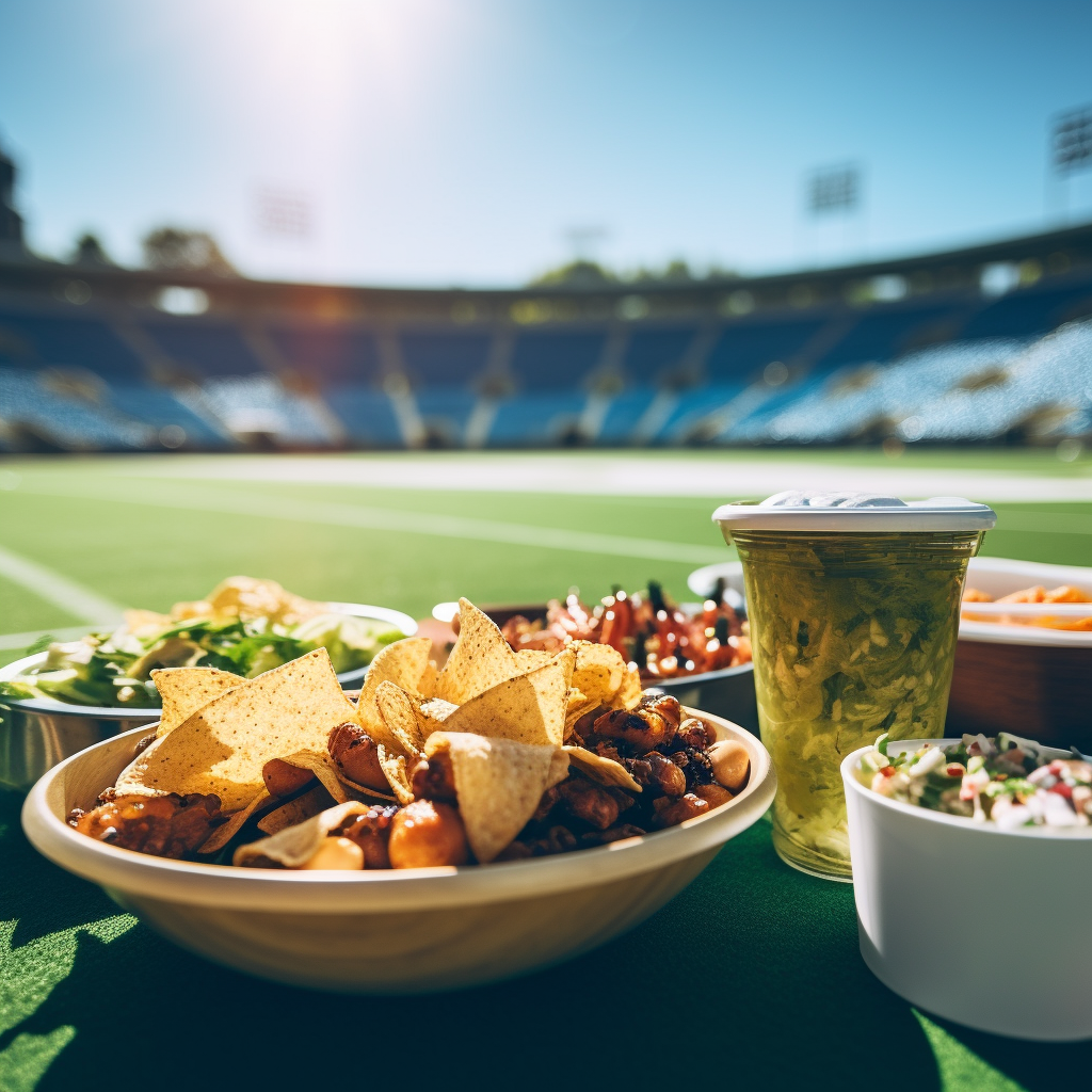 Healthy food on a football field