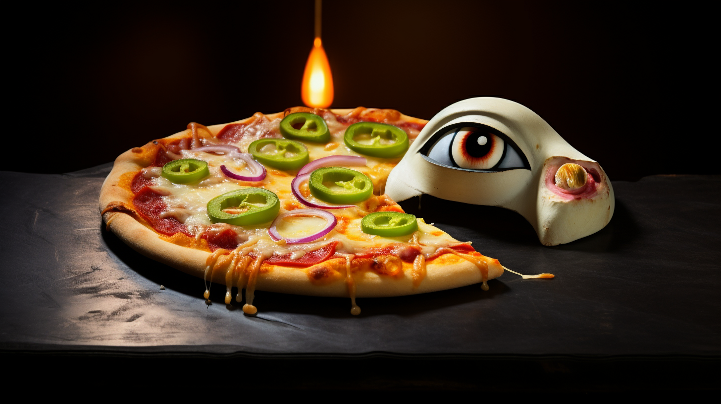 Close-up image of healthy eyeball and sewage pizza