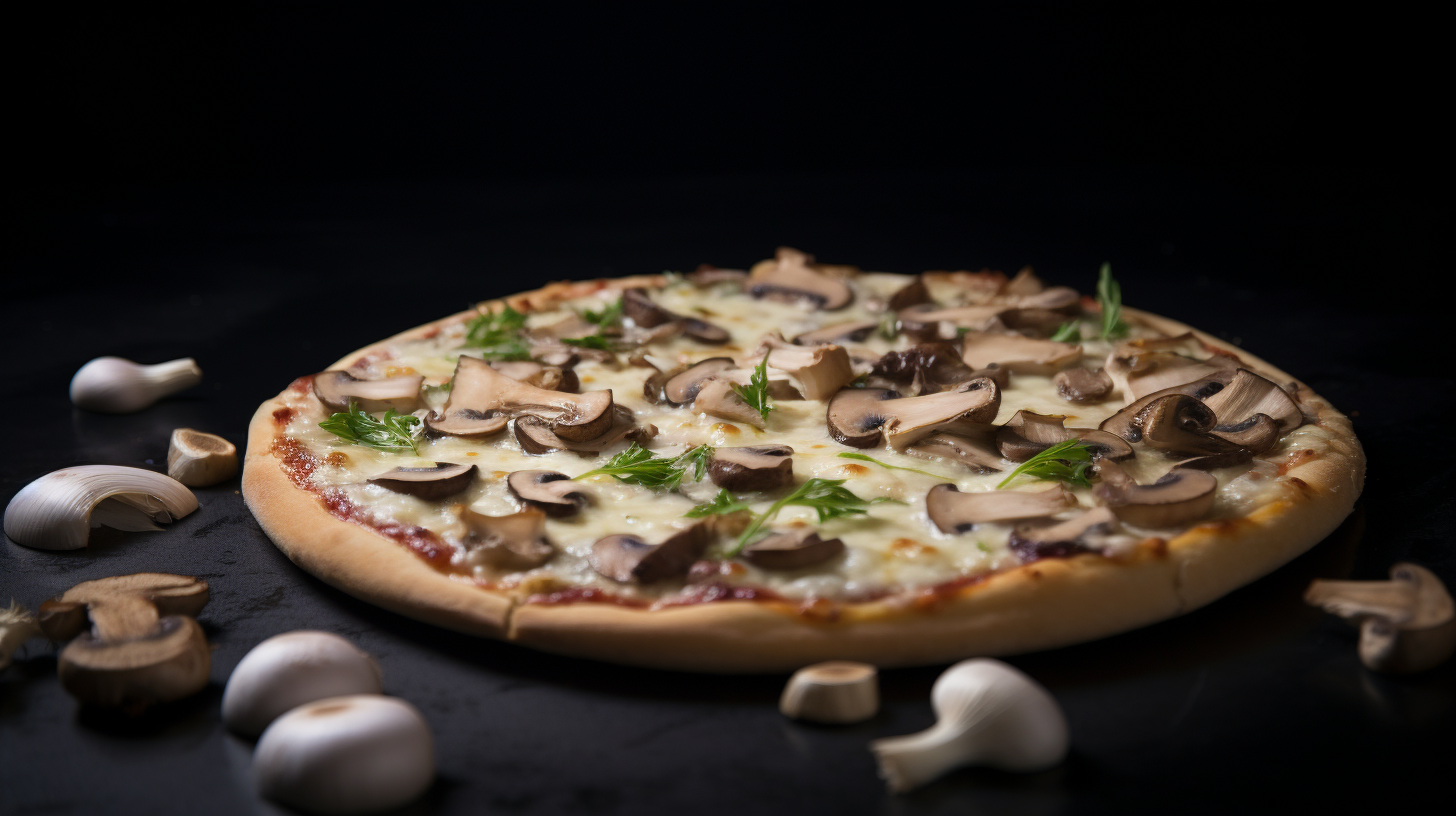 Closeup of Healthy Mushroom and Garlic Pizza