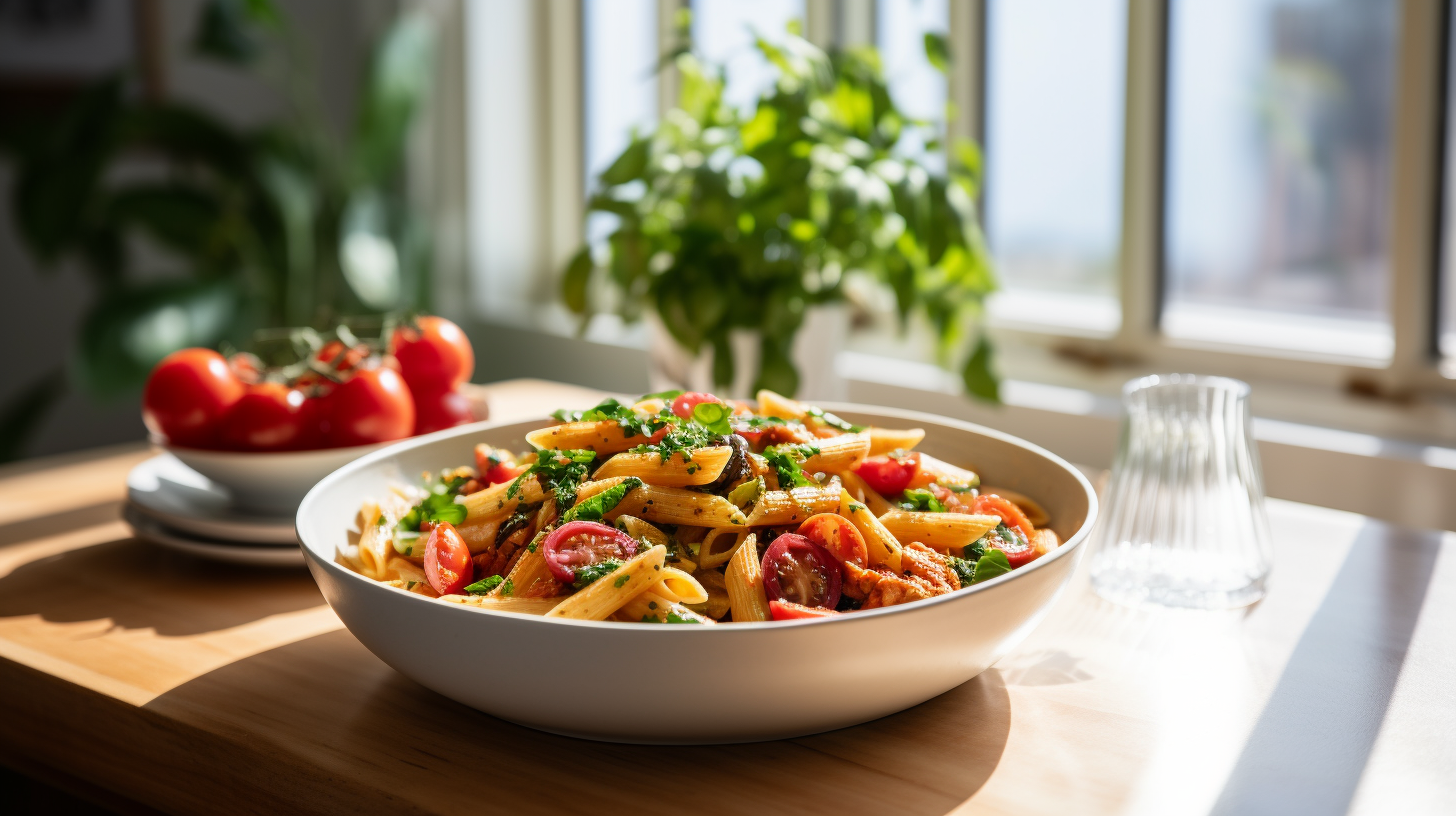 Healthy Penne in Condo Kitchen