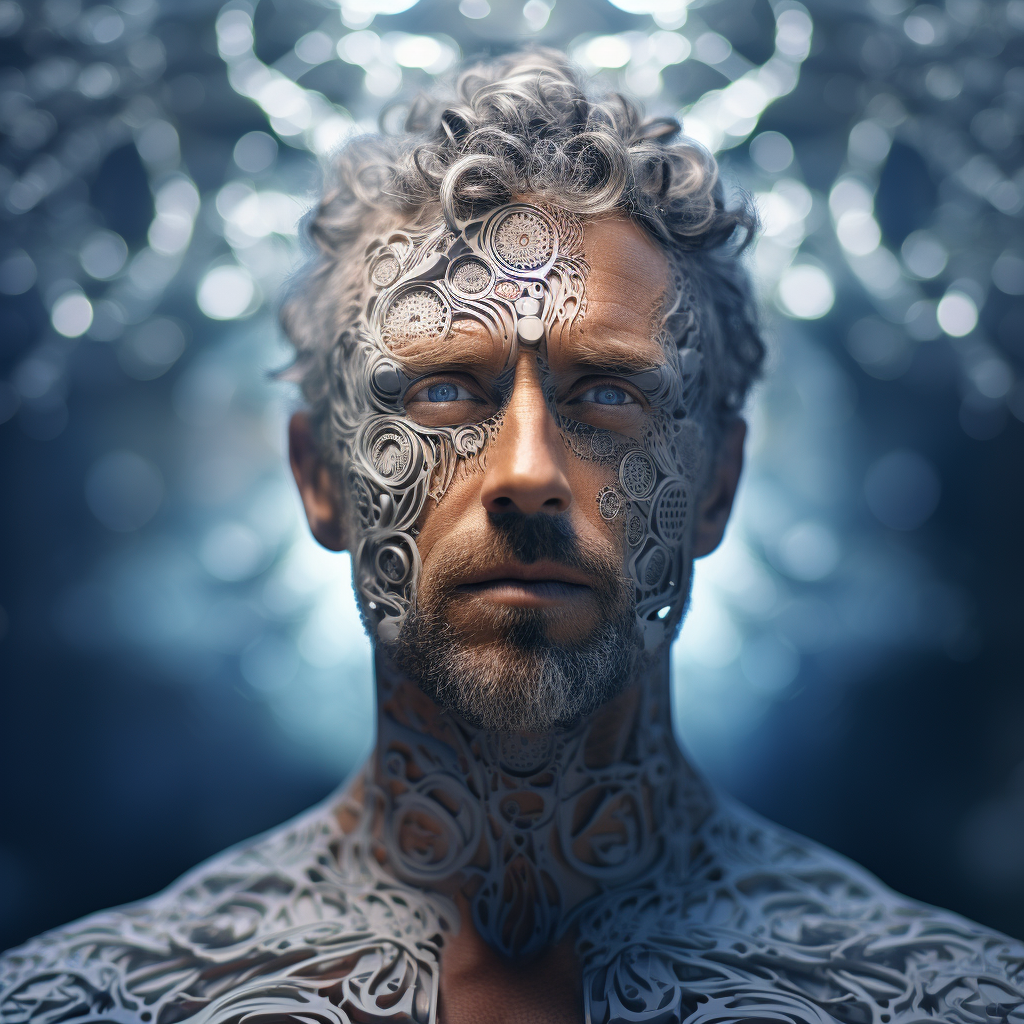 Professional photograph of a healthy man with fractals