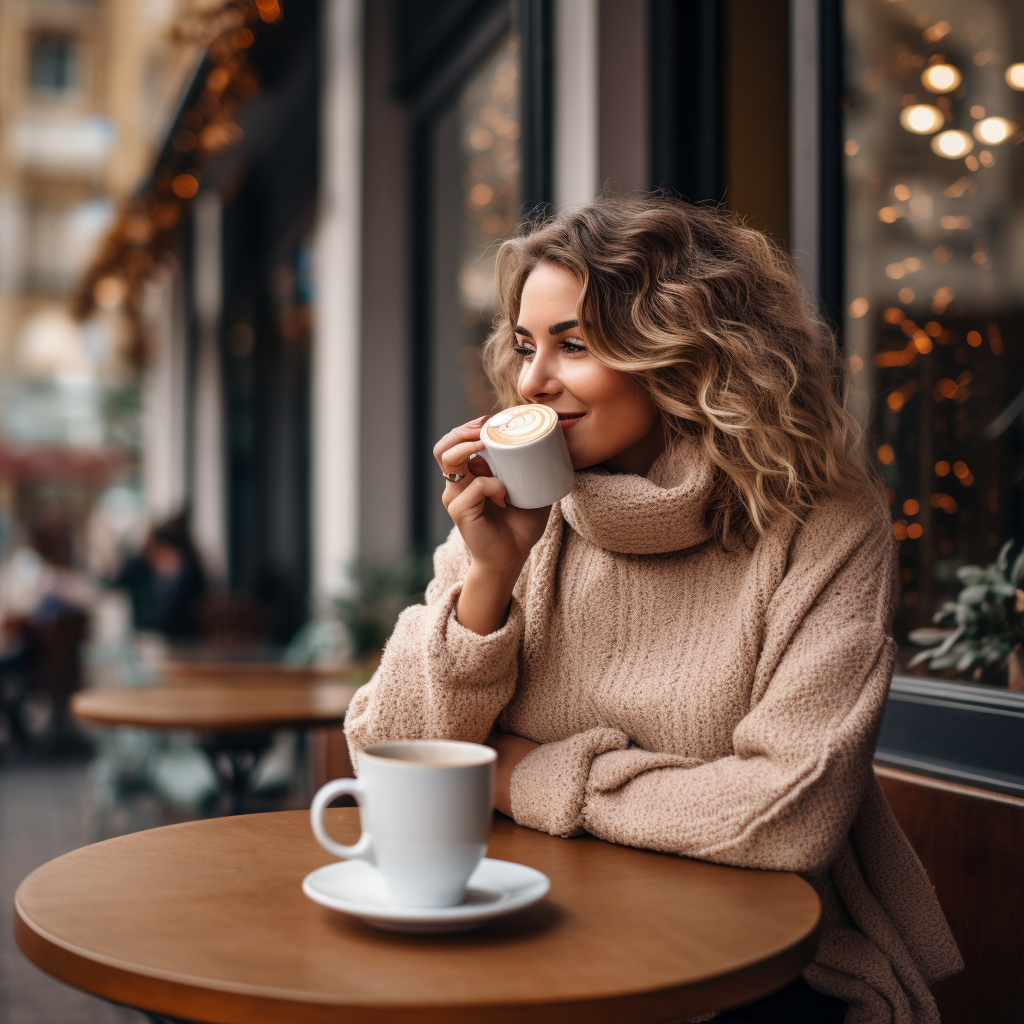 Healthy person enjoying a coffee outside a cafe