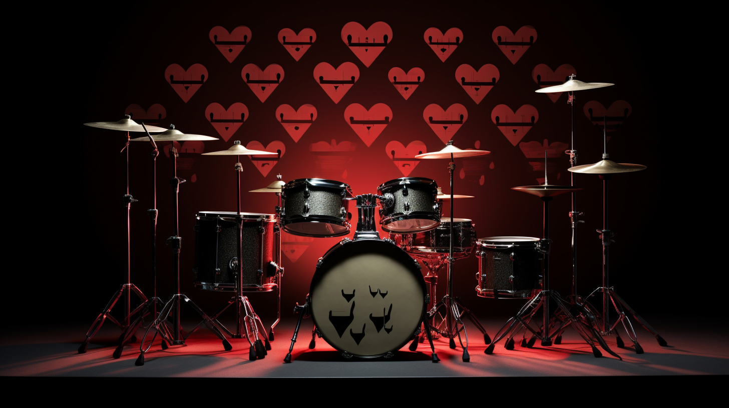 Heart-shaped drum set with EKG lines