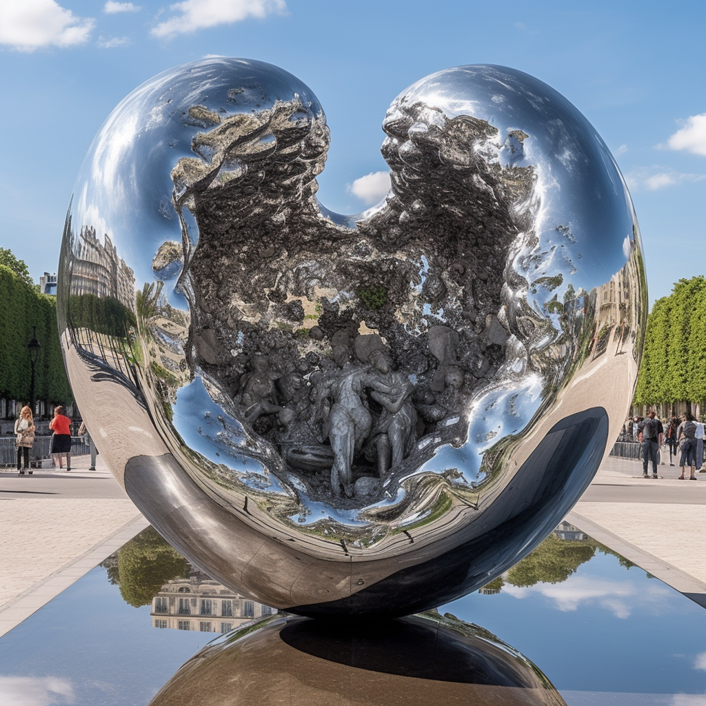 Detailed heart sculpture in emerald mirror