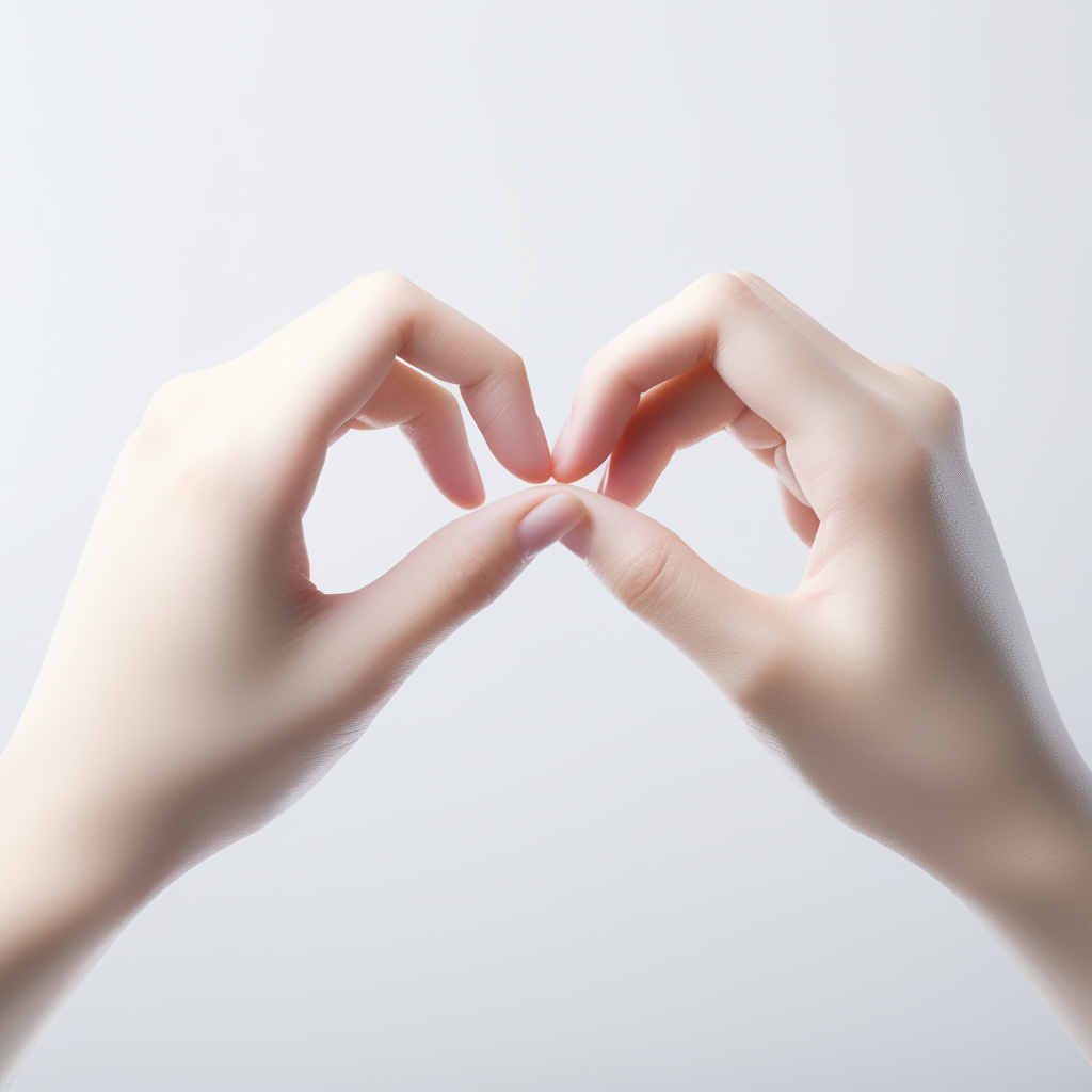 Heart-shaped hands in white environment