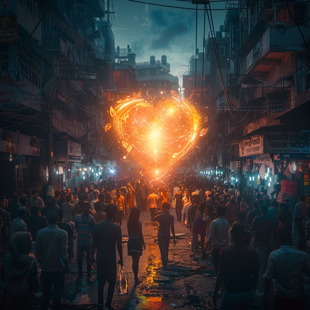 Glowing heart in Mumbai city