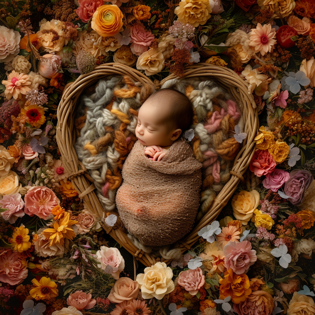 Heart shaped baby basket with blanket