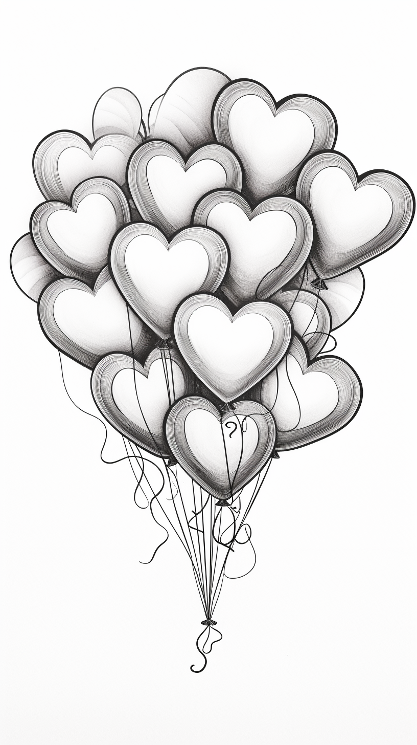 Heart-shaped balloons coloring book cartoon image