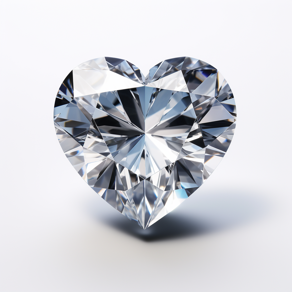 Heart-shaped crystalline diamond on white background