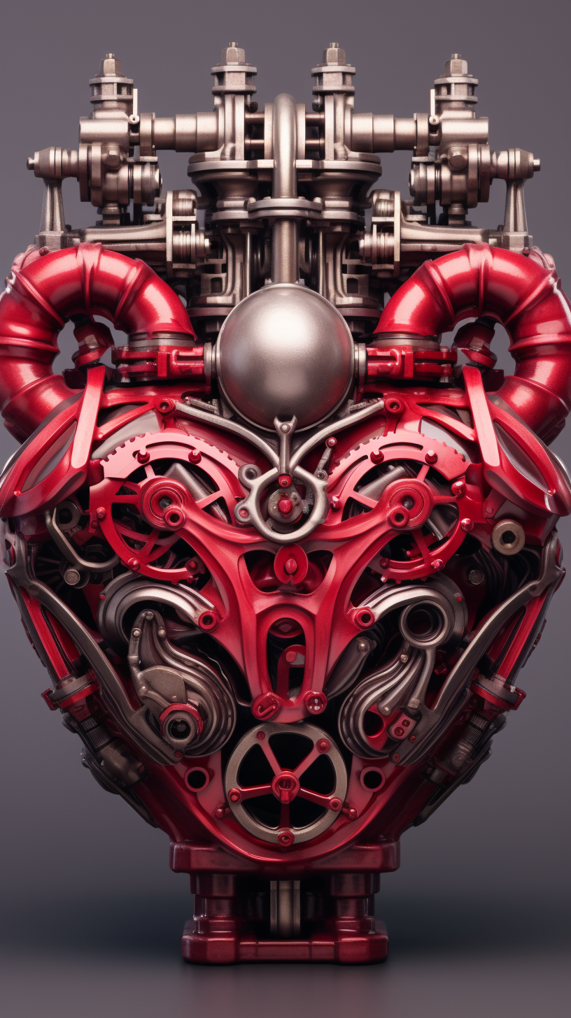 Heart-Shaped Mechanical Engine with Intricate Details