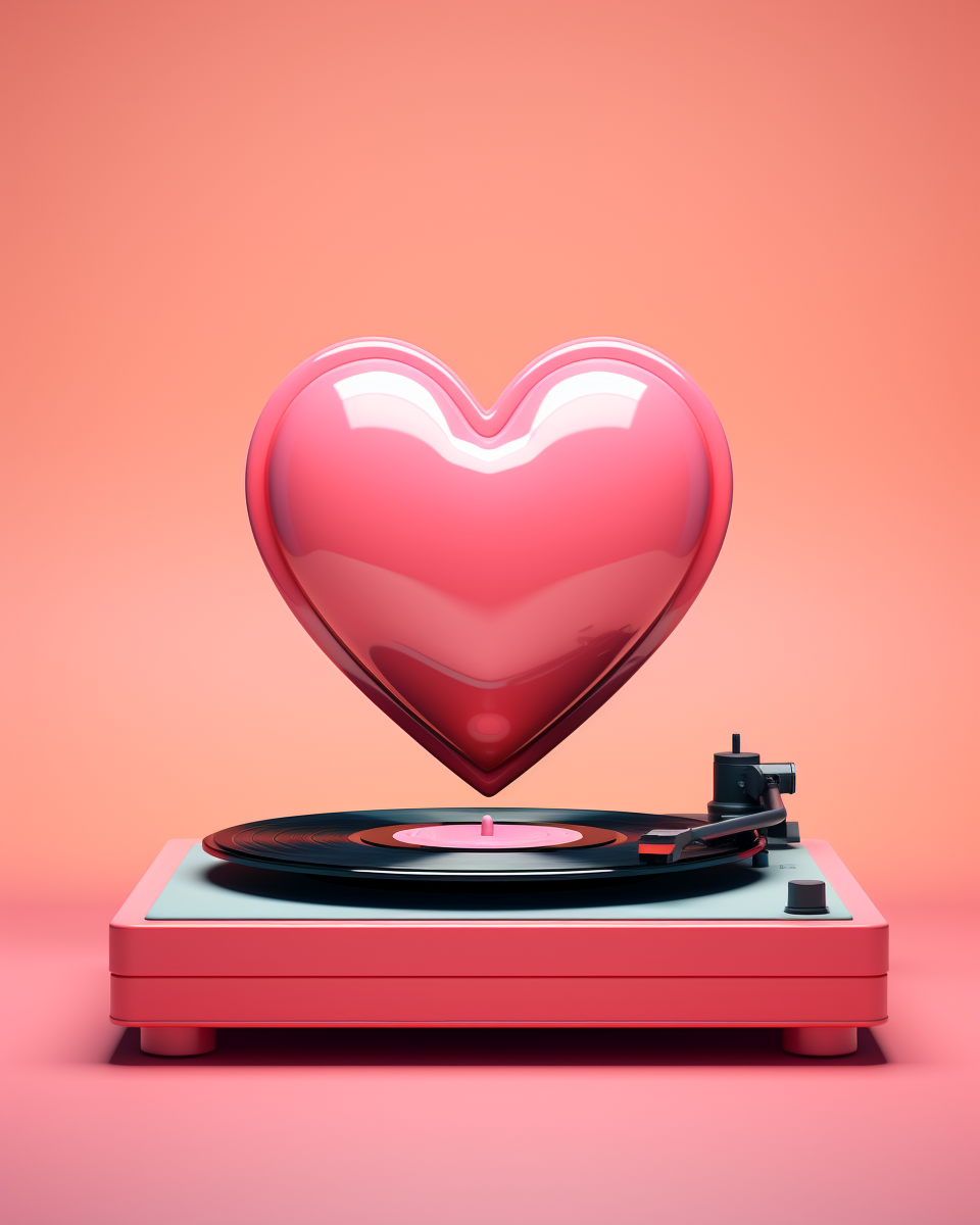 Retro pink heart vinyl record