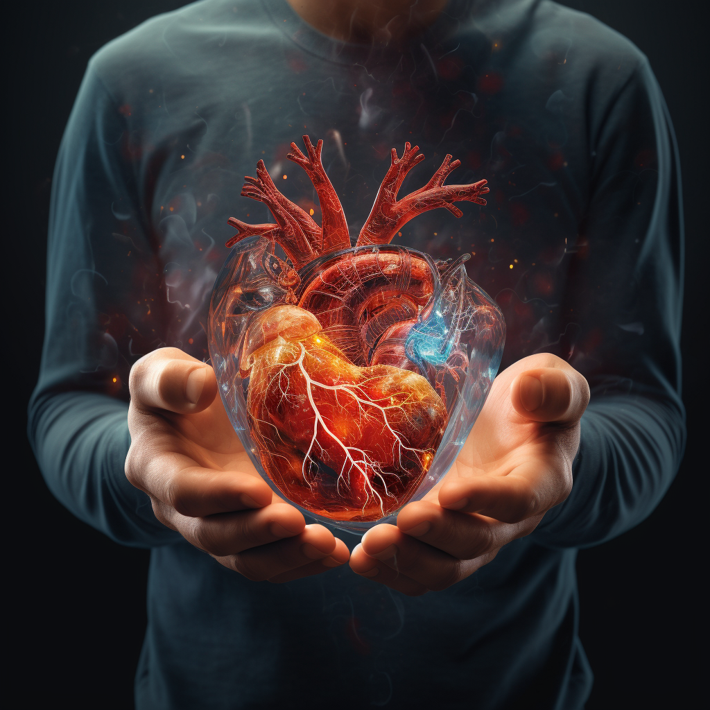 Man holding heart showing illness and cardiovascular diseases