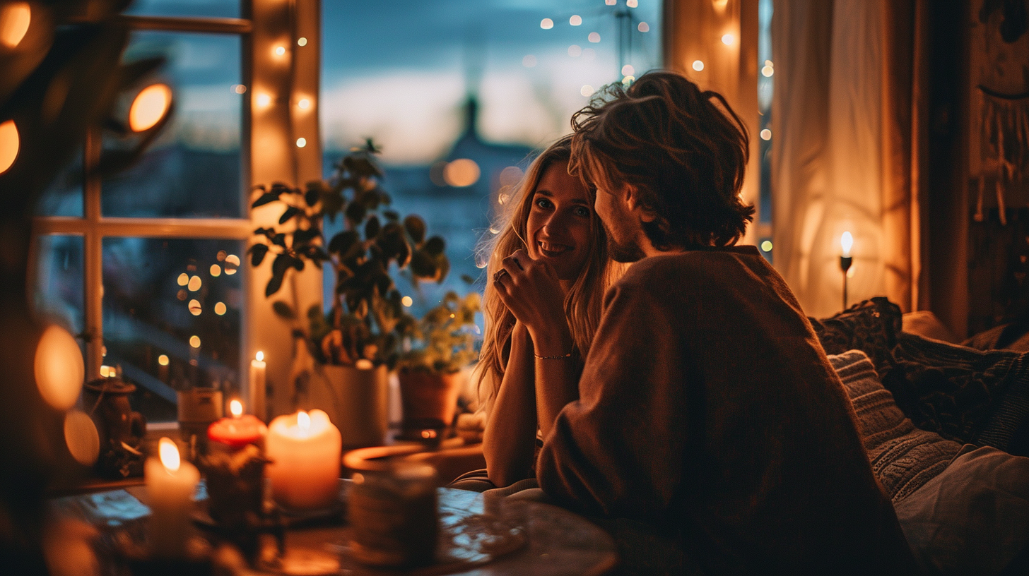 Man and Woman in Cozy Living Room