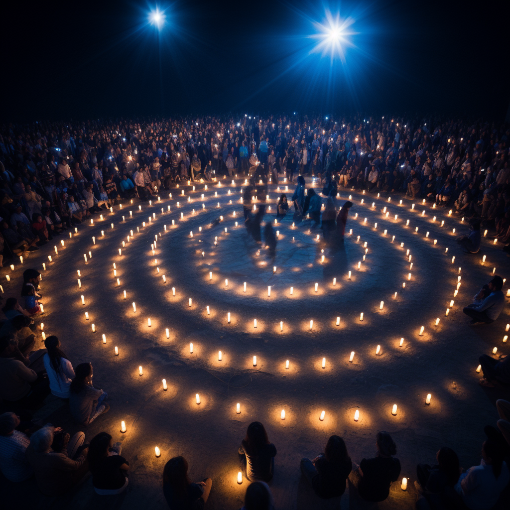 People holding candles in heartfelt night vigil