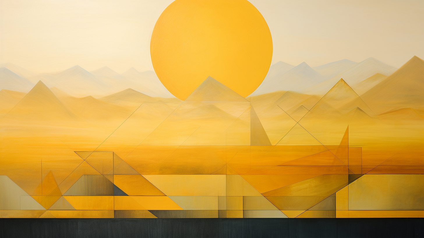 Abstract golden horizon with geometric shapes