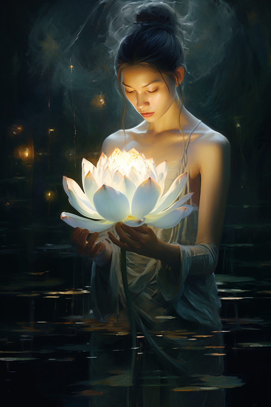 Shimmering lotus on serene pond