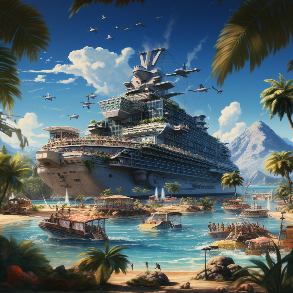 Gigantic aircraft carrier transformed into a tropical paradise