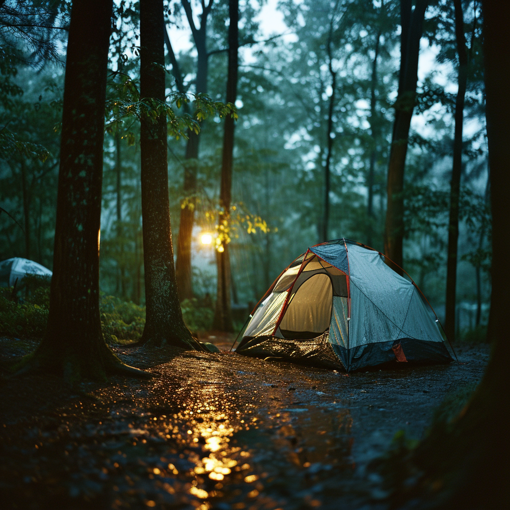 Image of a Camping Tent in Heavy Rain