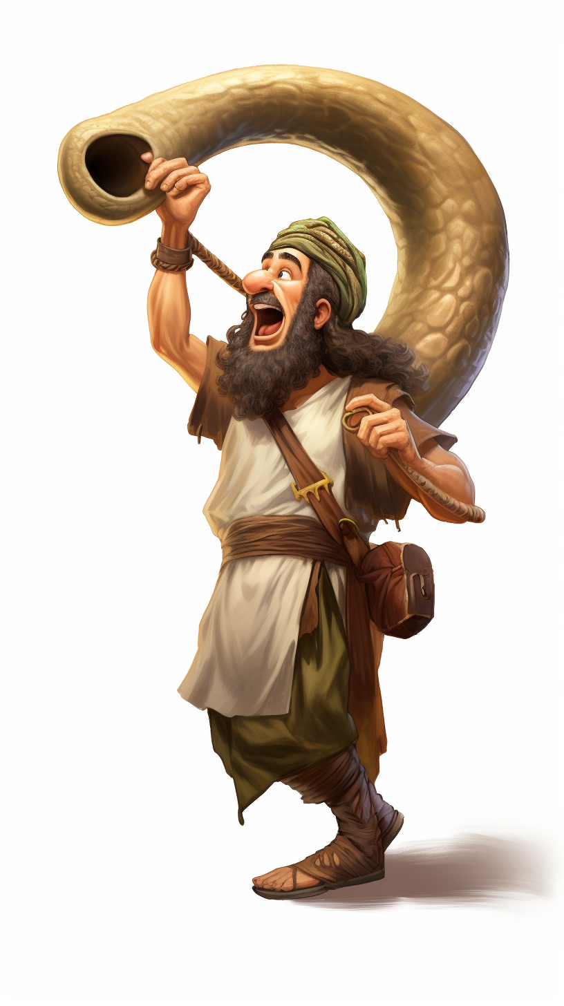 Hebrew warrior blowing Shofar illustration