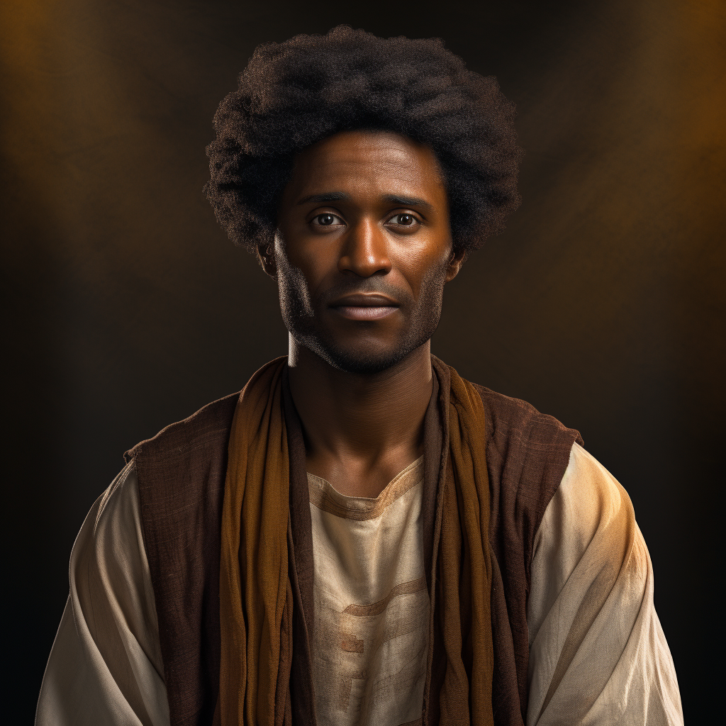 Very dark-skinned Hebrew man with afro portraying biblical Job