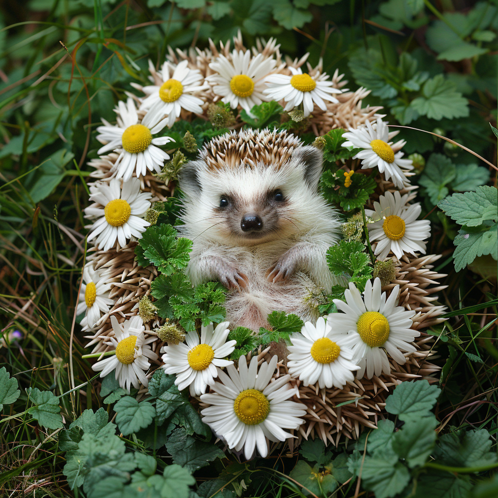 adorable hedgehog with flowers