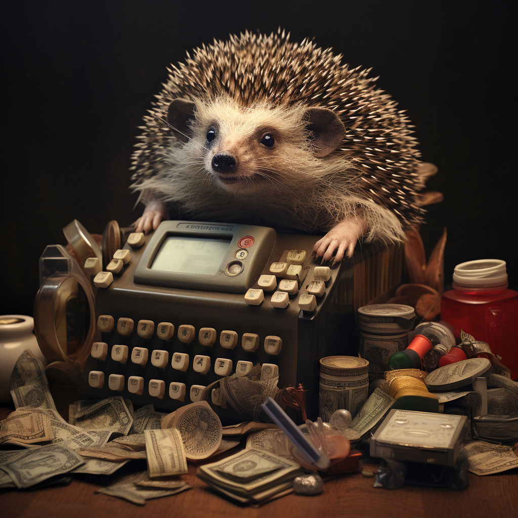 Cute hedgehog operating a cash register