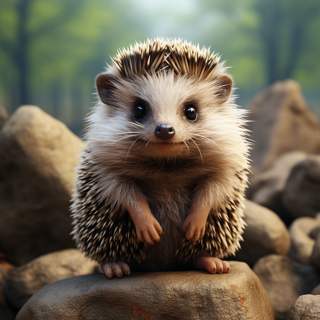 Adorable hedgehog with stone on stomach