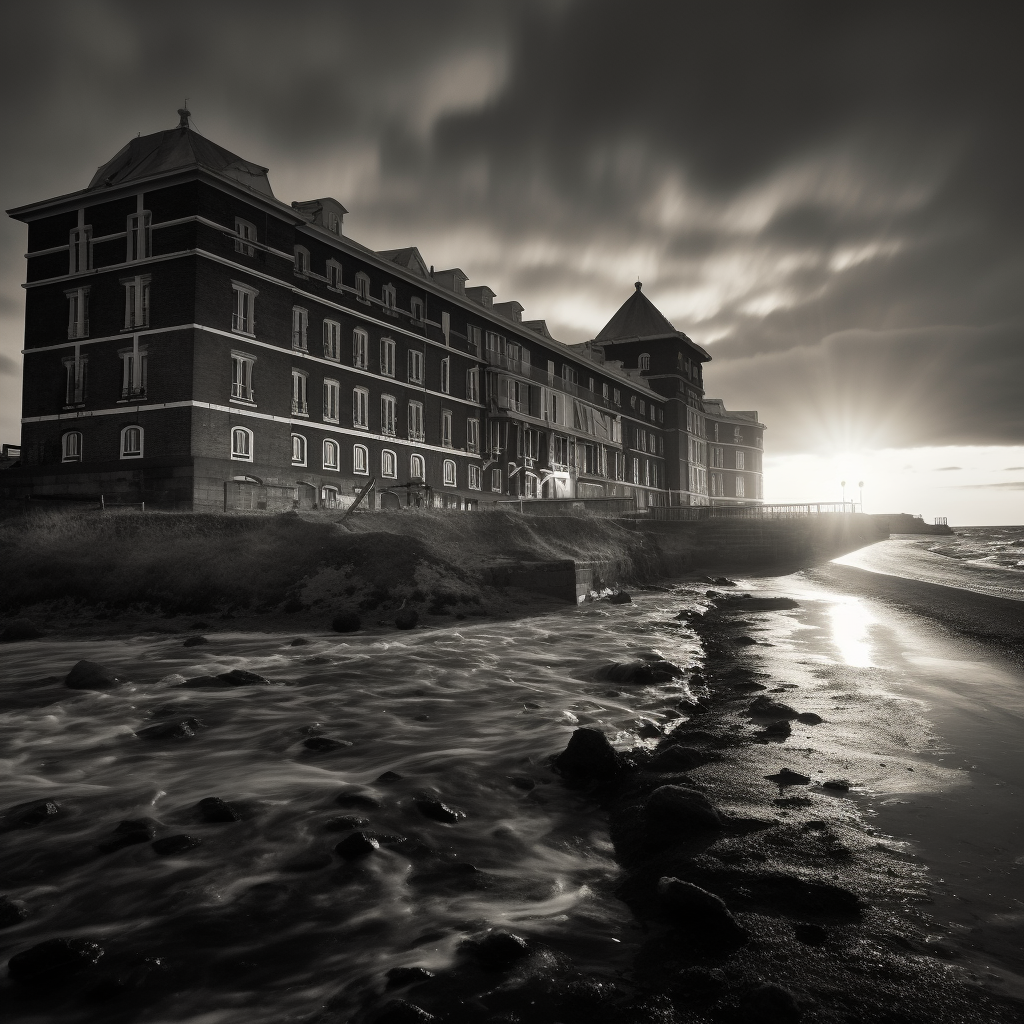 Brutalist building on cold Helgoland shore