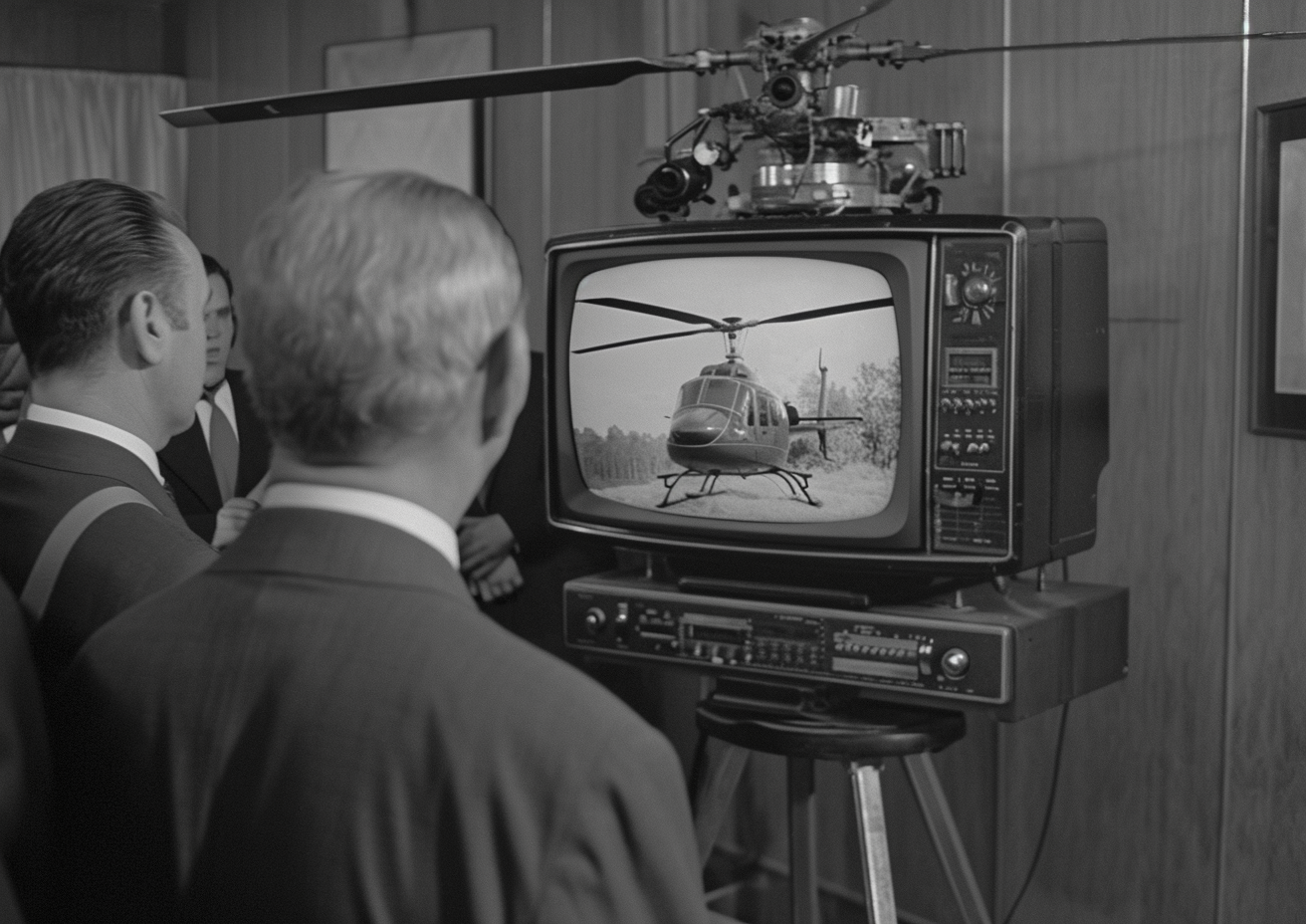 Marlin Perkins explaining helicopter on TV show Cheetah