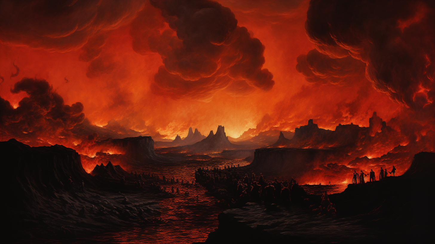 Fiery landscape with hellish sky